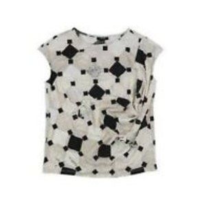 Alfani Top Abstract Blouse Beige & Black "Modern Tile" Silky Small NWT